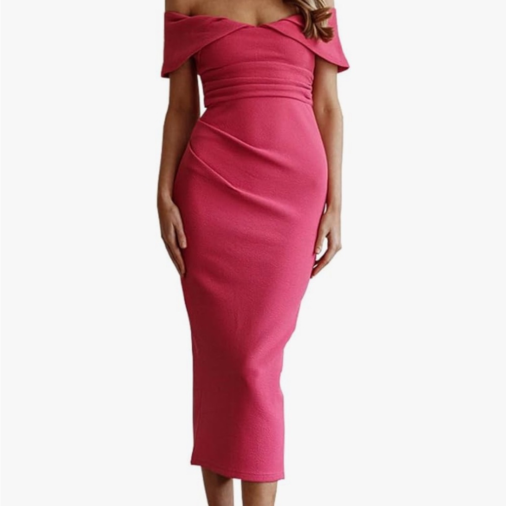 Off The Shoulder Ruched Midi Dress - Picture 13 of 16